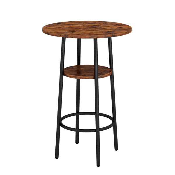 双层圆形吧台桌，配有2个吧台凳PU软座椅靠背早餐桌。（灰褐色，长23.62''x长23.62'x高35.43''）-2