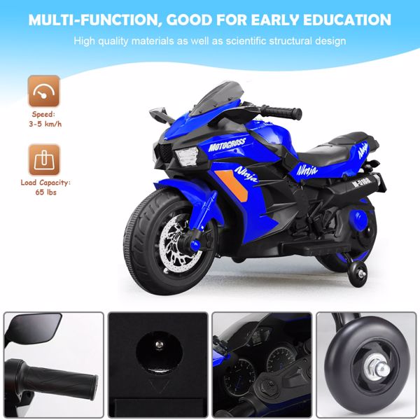 12V 电池摩托车，2 轮摩托车儿童可充电骑乘汽车电动车摩托车--蓝色-4