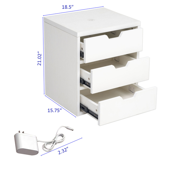 带无线充电站的床头柜、带储物柜和储物抽屉的床头柜，床头柜沙发咖啡桌（白色）-3