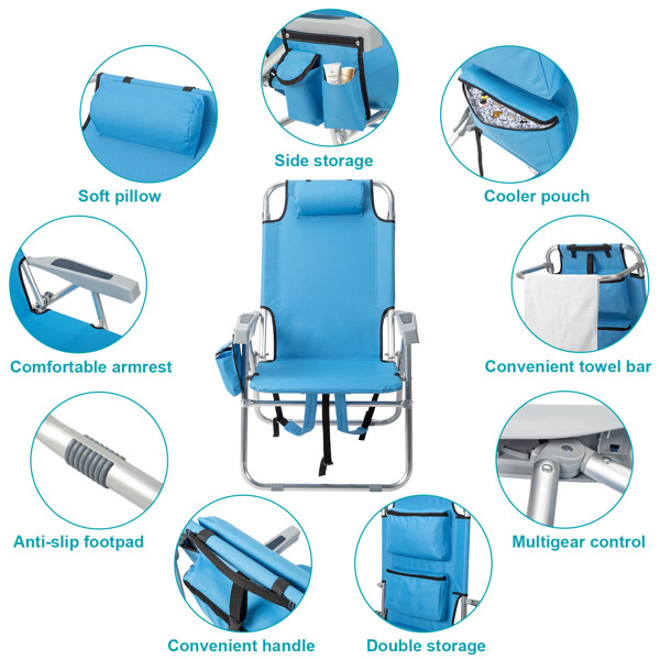  蓝色 沙滩椅 牛津布 银白色铝管 63*70*99cm 100kg 加高款 N001-26