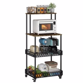 四层厨房烘焙架，立式微波炉架，厨房储物架，带轮子，适用于厨房和餐厅