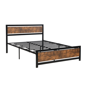 带床头板和脚踏板的金属和木制床架，大号平台床