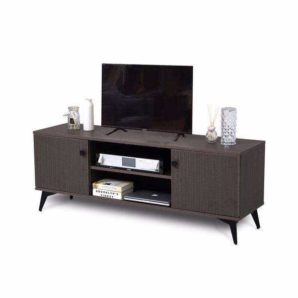 电视柜，适用于高达58英寸的电视支架，带橱柜木质存储电视控制台桌，客厅复古媒体娱乐中心（棕色）-1