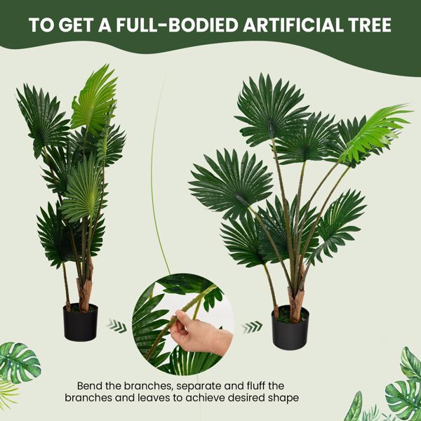 4FT人造树人造风扇棕榈树动物热带树室内外盆栽人造树叶庭院办公室现代装饰-4
