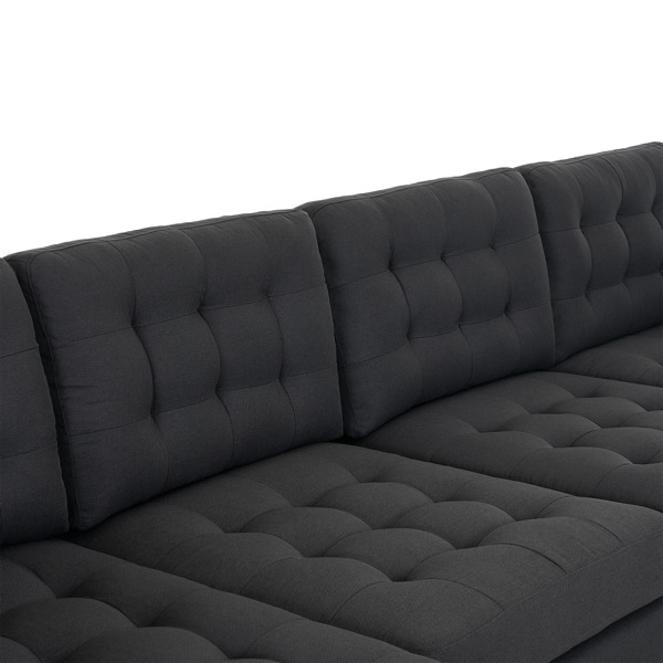 U型 软包扶手 靠背座包拉点 室内组合沙发 木架 铁框 黑色脚 深灰色-20