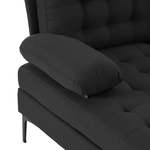  U型 软包扶手 靠背座包拉点 室内组合沙发 木架 铁框 黑色脚 黑色-21
