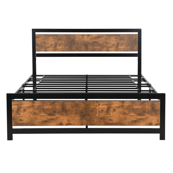 带床头板和脚踏板的金属和木制床架，大号平台床-2