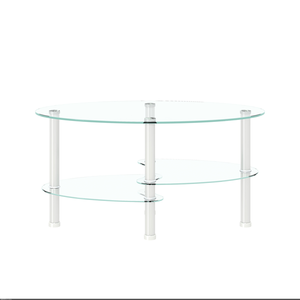 透明椭圆形玻璃咖啡桌、不锈钢桌腿现代桌、茶几客厅三层玻璃桌-13