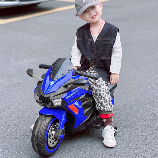 12V 电池摩托车，2 轮摩托车儿童可充电骑乘汽车电动车摩托车--蓝色-2