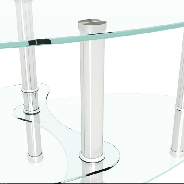 透明椭圆形玻璃咖啡桌、不锈钢桌腿现代桌、茶几客厅三层玻璃桌-20