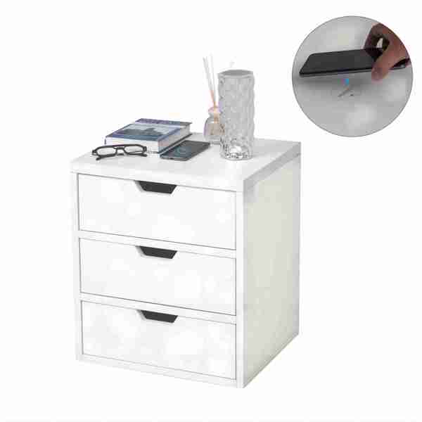 带无线充电站的床头柜、带储物柜和储物抽屉的床头柜，床头柜沙发咖啡桌（白色）-8