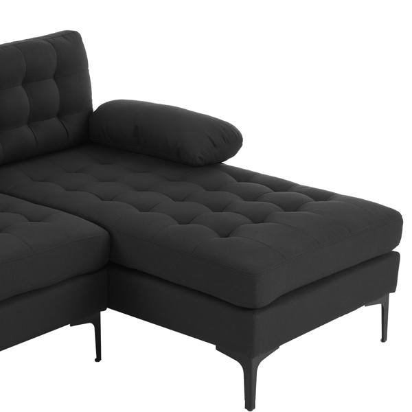  U型 软包扶手 靠背座包拉点 室内组合沙发 木架 铁框 黑色脚 黑色-19