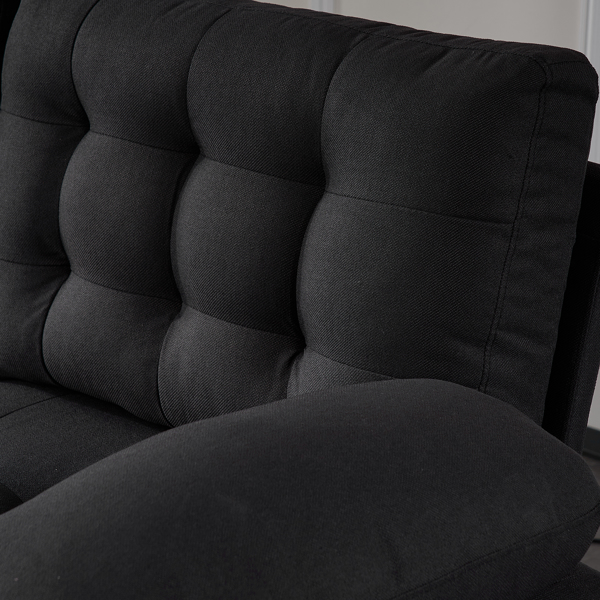  U型 软包扶手 靠背座包拉点 室内组合沙发 木架 铁框 黑色脚 黑色-27
