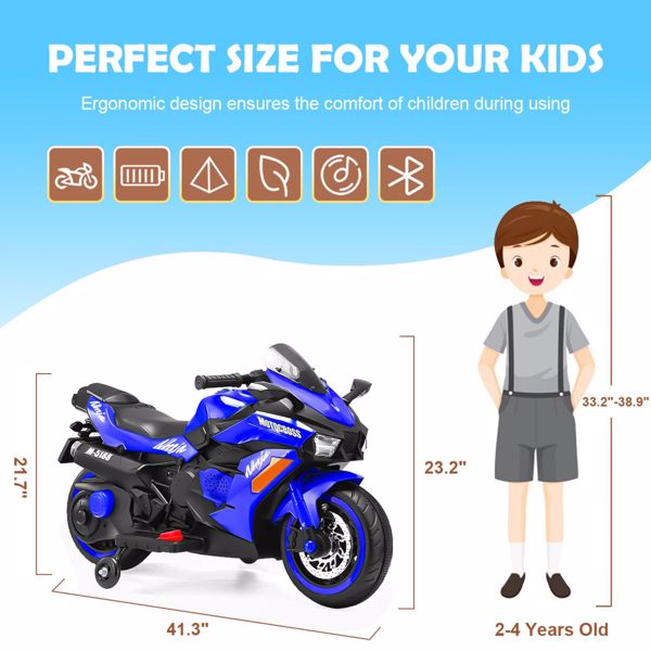12V 电池摩托车，2 轮摩托车儿童可充电骑乘汽车电动车摩托车--蓝色-5
