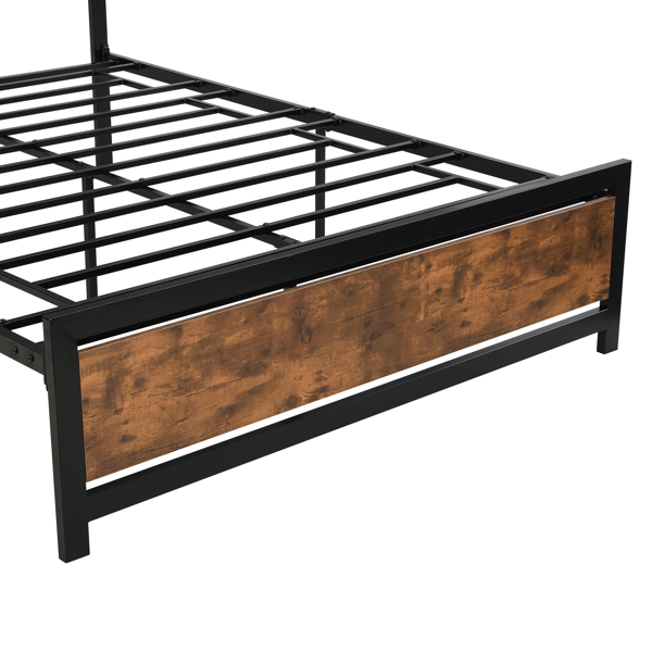 带床头板和脚踏板的金属和木制床架，大号平台床-22