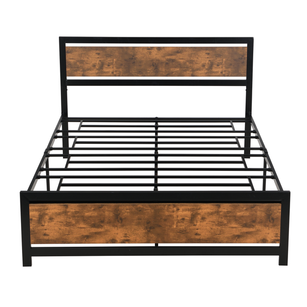 带床头板和脚踏板的金属和木制床架，大号平台床-17