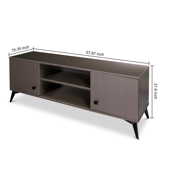 电视柜，适用于高达58英寸的电视支架，带橱柜木质存储电视控制台桌，客厅复古媒体娱乐中心（棕色）-14