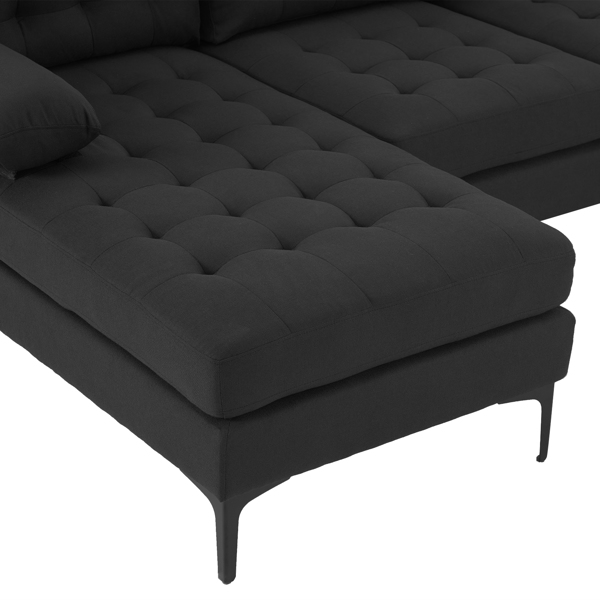  U型 软包扶手 靠背座包拉点 室内组合沙发 木架 铁框 黑色脚 黑色-11