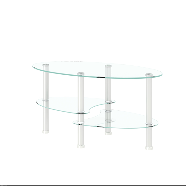 透明椭圆形玻璃咖啡桌、不锈钢桌腿现代桌、茶几客厅三层玻璃桌-19