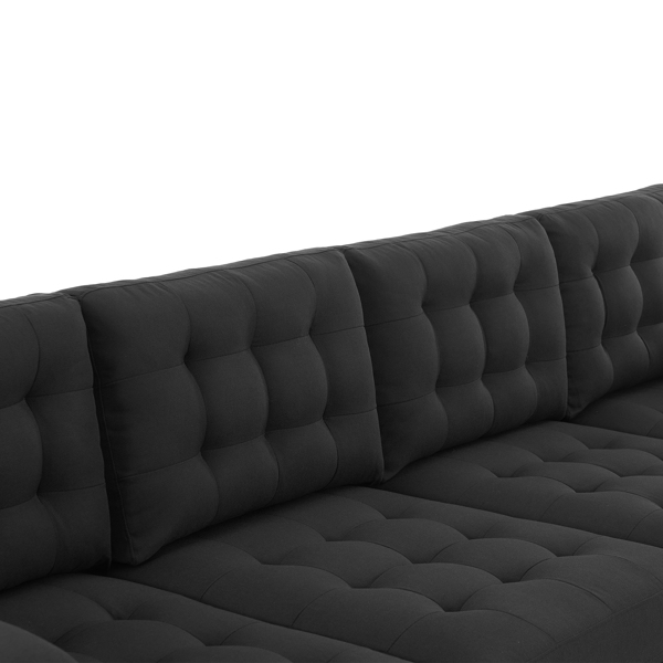  U型 软包扶手 靠背座包拉点 室内组合沙发 木架 铁框 黑色脚 黑色-55