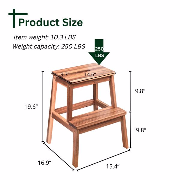 木制两步凳小尺寸矩形顶部厨房客厅餐桌沙发副凳客厅床边重量高达250磅-2