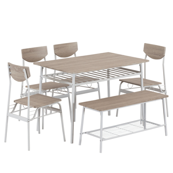  拆装 隔层 P2板 铁 白橡木色 餐桌椅套装 1桌1凳4椅 长方形 N101