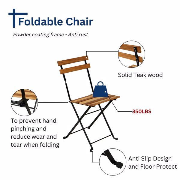 实木折叠桌椅套装电源涂层框架露台套装防水海军蓝靠垫-5