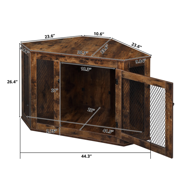  腐木色 刨花板 铁网 45寸115*60*67cm 转角桌 网格 单门 猫狗笼 板条箱 N001-4