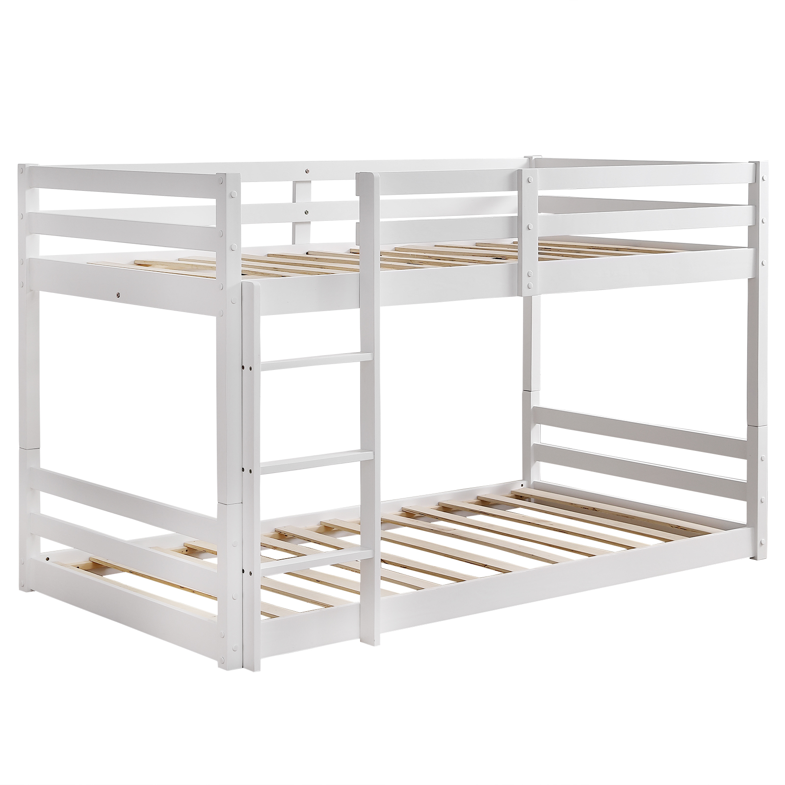 Short-Legged Double-Layer Head And Tail Cross Brace Guardrail Straight Ladder Twin Pine Can Be Split Into a Single-Layer Bed Wooden Bed White