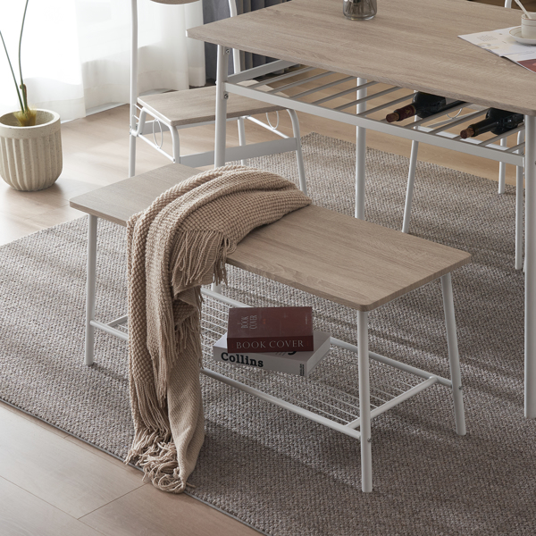  拆装 隔层 P2板 铁 白橡木色 餐桌椅套装 1桌1凳4椅 长方形 N101-56