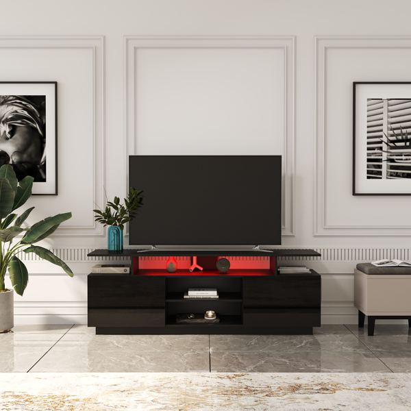  黑色 高亮面 刨花板 两抽 电视柜 带LED灯 可加装壁炉芯 N001-18