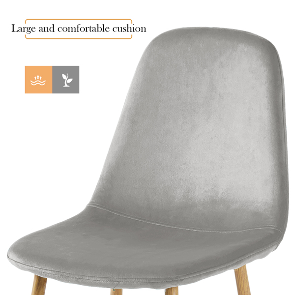 浅灰色天鹅绒餐椅4件套，金属腿-2