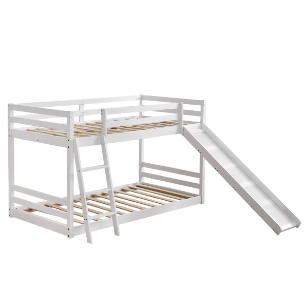  高架横撑护栏 带滑梯 白色 Twin 木床 松木 N101-1