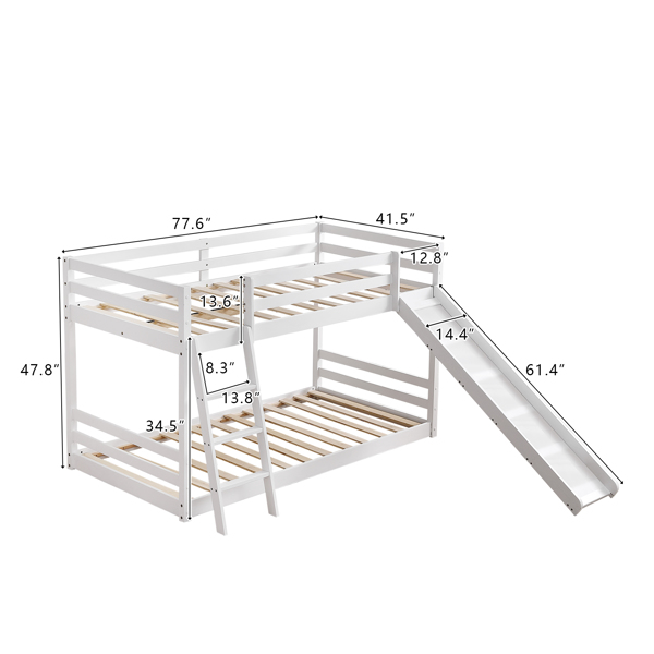  高架横撑护栏 带滑梯 白色 Twin 木床 松木 N101-4