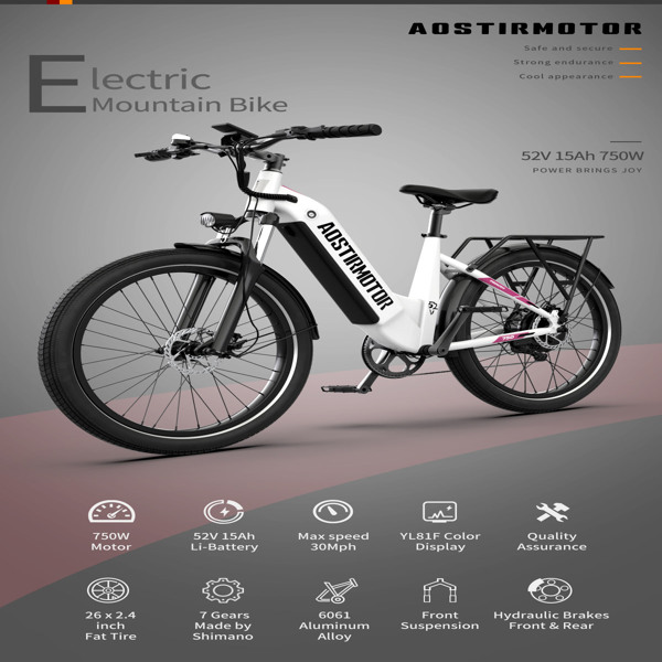 AOSTIRMOTOR新款26”750W电动自行车肥胎52V15AH成人可拆卸锂电池-6