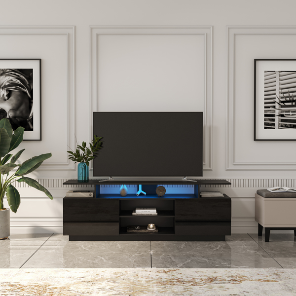  黑色 高亮面 刨花板 两抽 电视柜 带LED灯 可加装壁炉芯 N001-45
