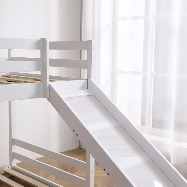  高架横撑护栏 带滑梯 白色 Twin 木床 松木 N101-11