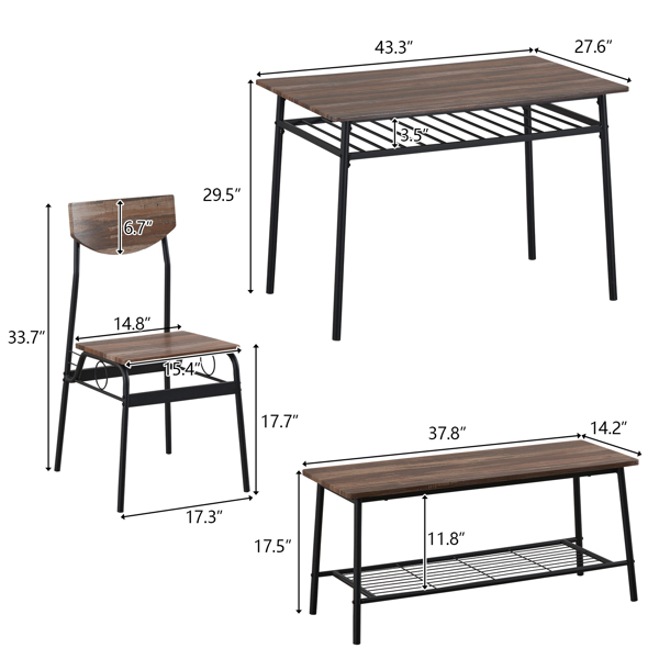  拆装 隔层 P2板 铁 自然色 餐桌椅套装 1桌1凳4椅 长方形 N101-5