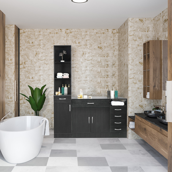  黑色 浮雕三胺面密度板 一门 一抽 三格 高柜 浴室立柜 N201-33