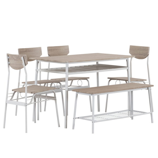  拆装 隔层 P2板 铁 白橡木色 餐桌椅套装 1桌1凳4椅 长方形 N101-31