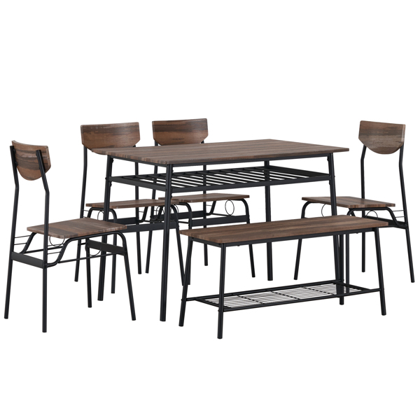  拆装 隔层 P2板 铁 自然色 餐桌椅套装 1桌1凳4椅 长方形 N101-32
