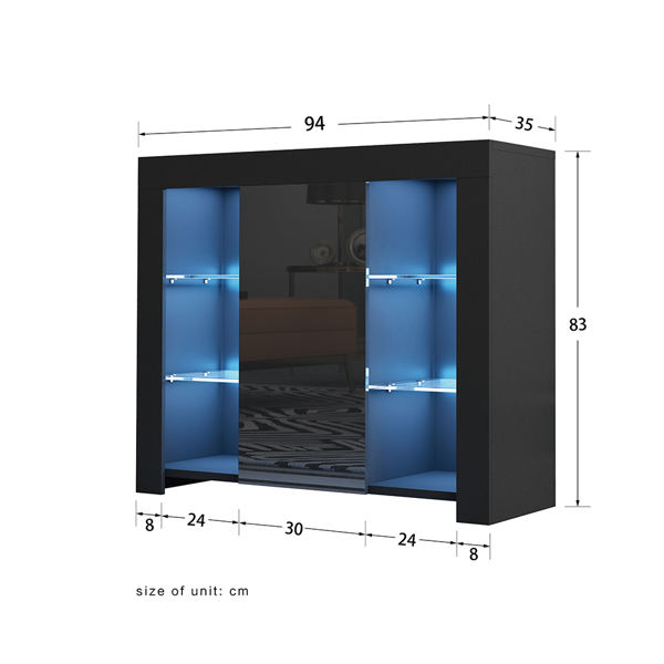 94厘米黑色边柜餐具柜展示柜带RGB LED灯-10