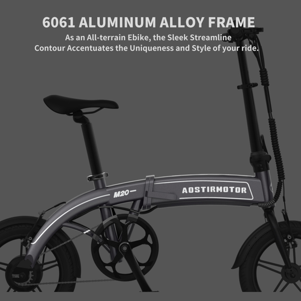 Aostirmotor 14寸电动自行车，350W 7.5Ah/36V电动自行车，轻型成人折叠电动自行车(白色)可拆卸锂电池-11