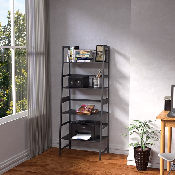 WTZ 书架，黑色书架，梯形书架，4 层高书架，适用于卧室、客厅、办公室-7