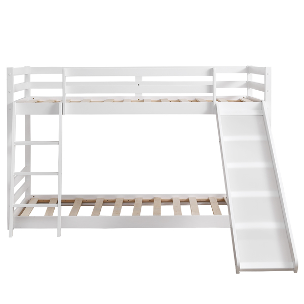 高架横撑护栏 带滑梯 白色 Twin 木床 松木 N101-7