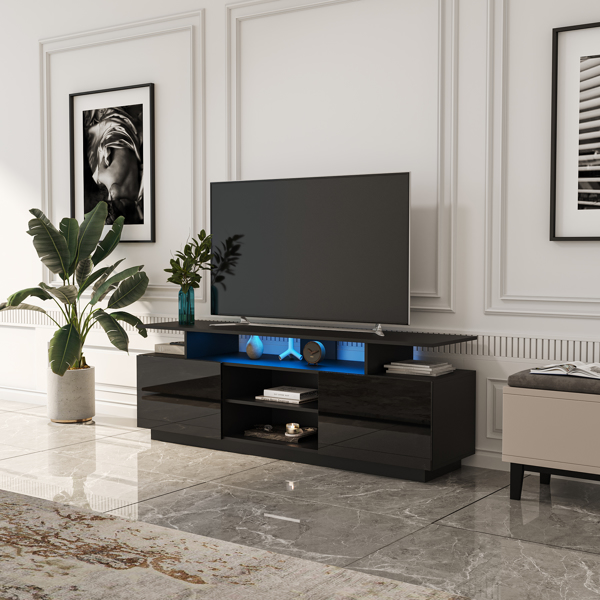  黑色 高亮面 刨花板 两抽 电视柜 带LED灯 可加装壁炉芯 N001-23