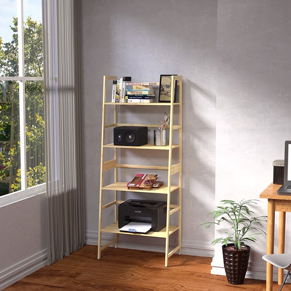WTZ 书架，竹制书架，梯形书架，4 层高书架，适用于卧室、客厅、办公室-7