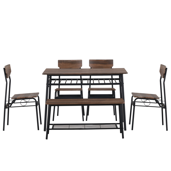  拆装 隔层 P2板 铁 自然色 餐桌椅套装 1桌1凳4椅 长方形 N101-2