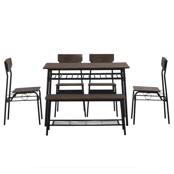  拆装 隔层 P2板 铁 深榆木色 餐桌椅套装 1桌1凳4椅 长方形 N101-2