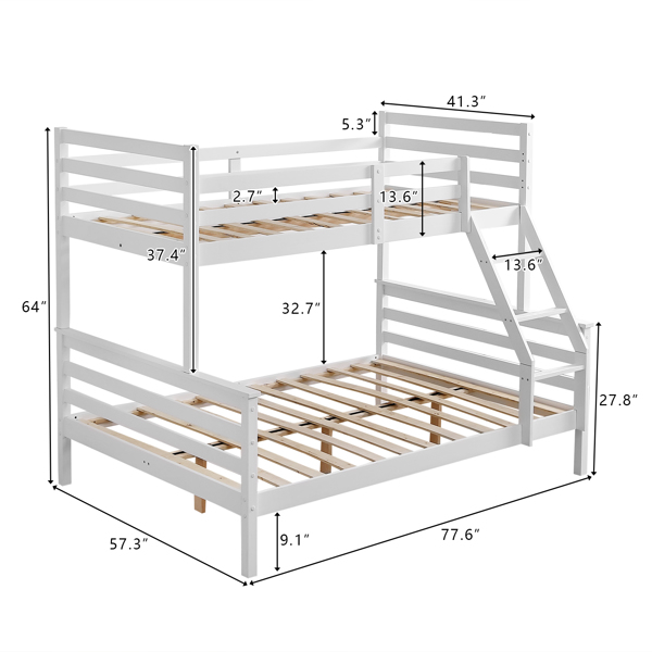 双层子母横撑护栏护栏 斜梯 白色 Twin 木床 松木 可拆分成单层床-6